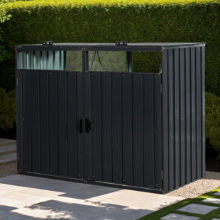 Metal Outdoor Garbage Bin Shed with Lockable Doors and Lift-Up Lids, Galvanized Steel Storage for Garden or Yard