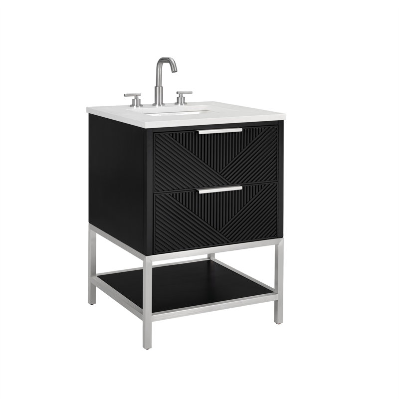 Diamond 24'' W Single Vanity, Charcoal Black, Calacatta Quartz, Brushed Nickel