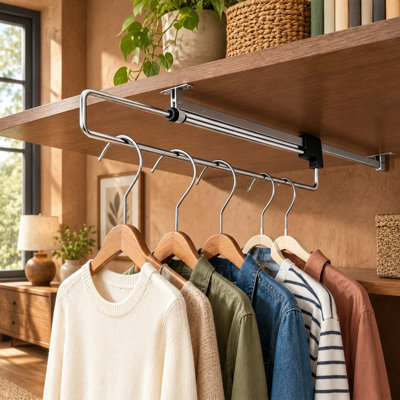 Top-Mount 12-Inch Sliding Valet Rail for Wardrobes, a Retractable and Extendable Pull-Out Closet Clothes Bar for Storing Pants, Skirts, and Other Garments