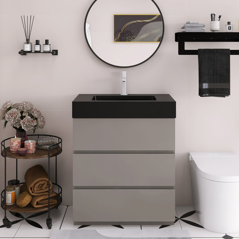 Meuble-lavabo à poser une pièce 30 po, Gris, Noir