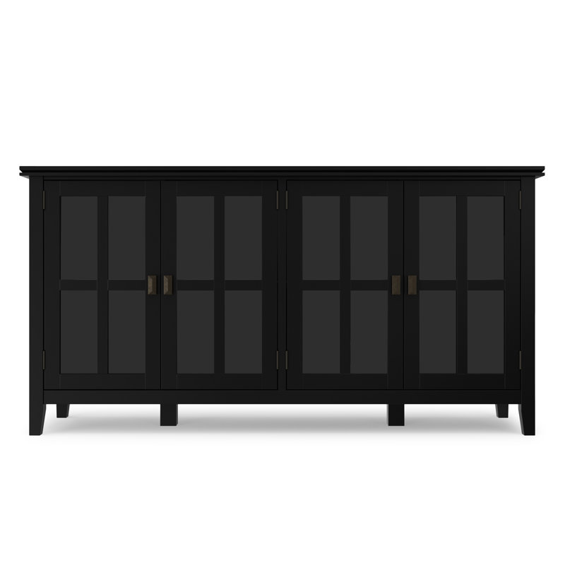 Armoire de rangement transitionnelle en bois massif de 66 po de largeur Artisan avec portes en verre et tablettes réglables