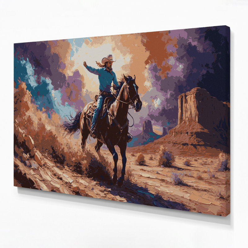 «Southwestern Cowboy Bronco Rider 60», art mural sur toile brune, H 24 po x l 36 po