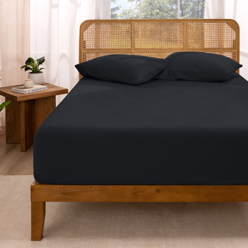Organic 100% Cotton Jersey Knit Fitted Sheet, Queen Fitted Sheet, Black