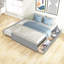 Lit double gris avec lit gigogne simple et choix de rangement pratiques - Élégant système de tiroir moderne à tiroirs gris et bois massif-997216274