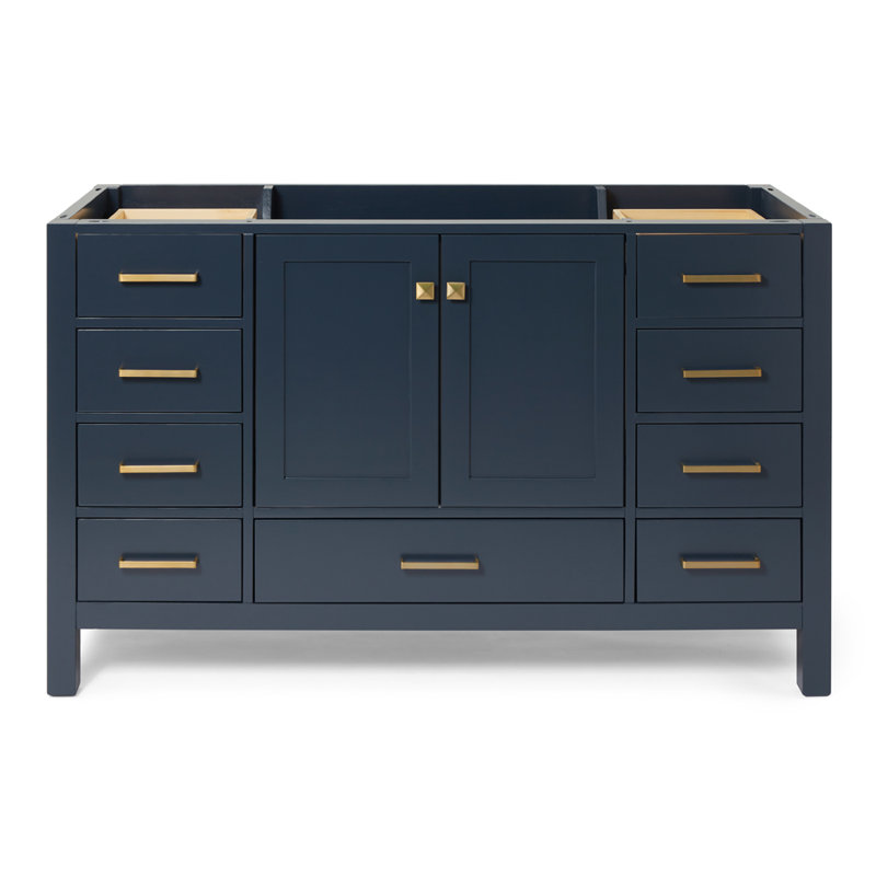 Cambridge 54'' W Single Bathroom Vanity Base, Satin Brass, Midnight Blue