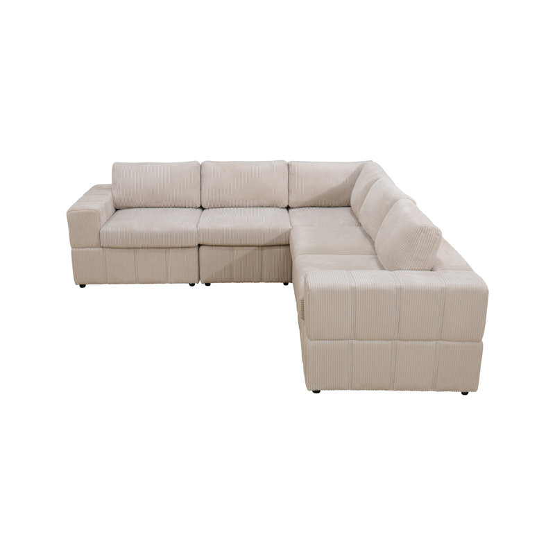 Ensemble de canapé modulaire réversible Premium, Velours côtelé beige, H 37 po x l 102 po x P 36 po
