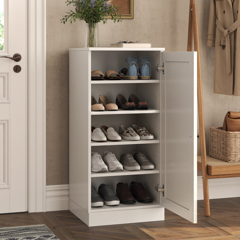 Armoire de rangement étroite à chaussures 100% en bois massif avec porte Shaker, tablettes réglables, rangement empilable peu encombrant, l 16,5 po x H 35,75 po