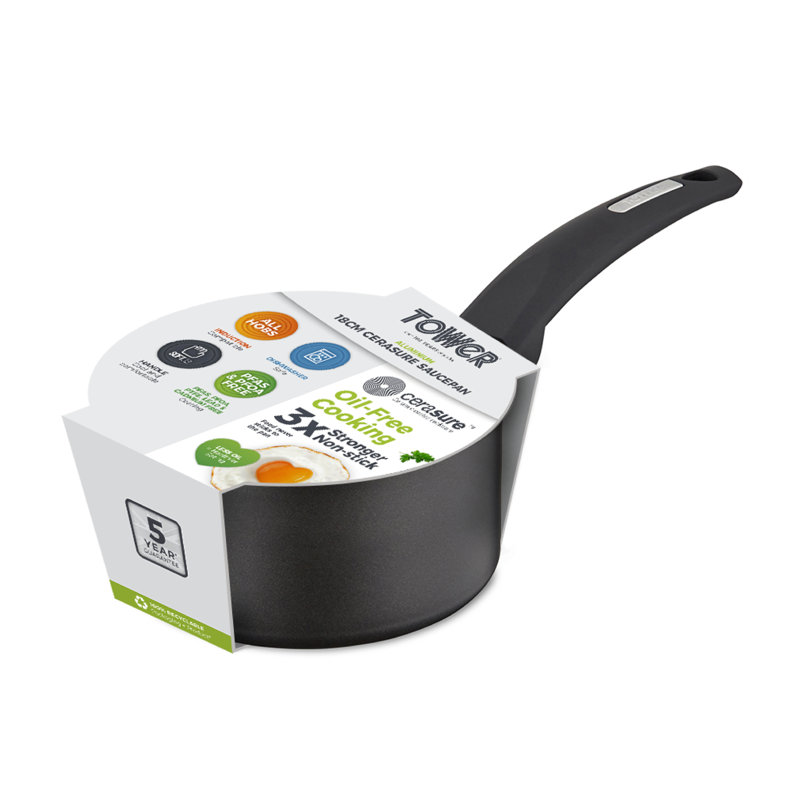 Tower Cerasure Saucepan with Non-Stick Coating, Suitable for all Hob Types, Graphite, 1.7 litres