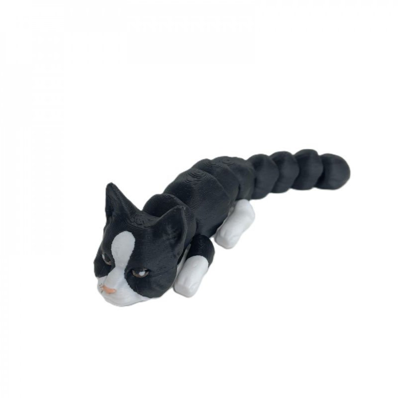 3D Printed Gray And White Cat Figurine