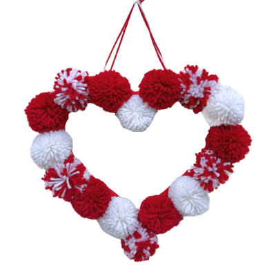Valentines Poms-Poms Heart Garland Fuzzy Loves Ball String For Romantic Room And Party Decoration