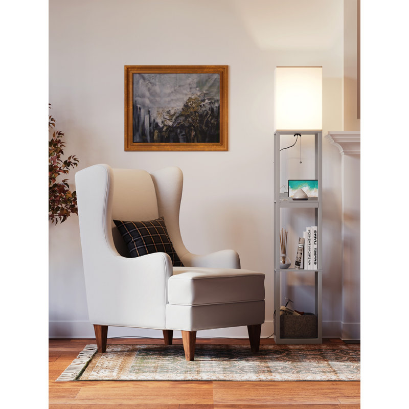 Latitude Run 63" Column Floor Lamp with Outlet and Drawer, Gray