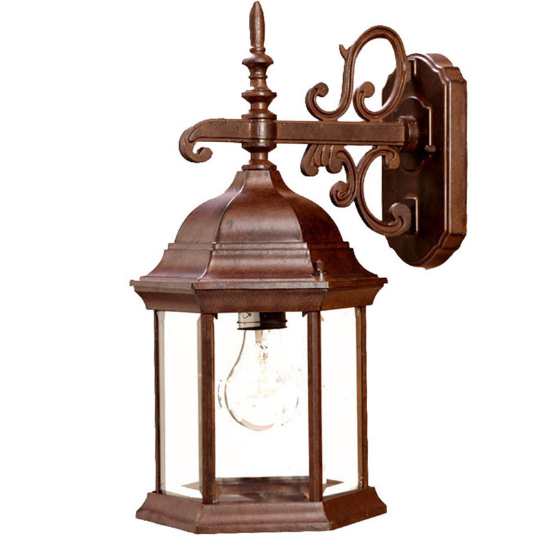 Lanterne murale d'extérieur à 1 ampoule Pruitt, Noyer à nœuds, Transparent biseauté