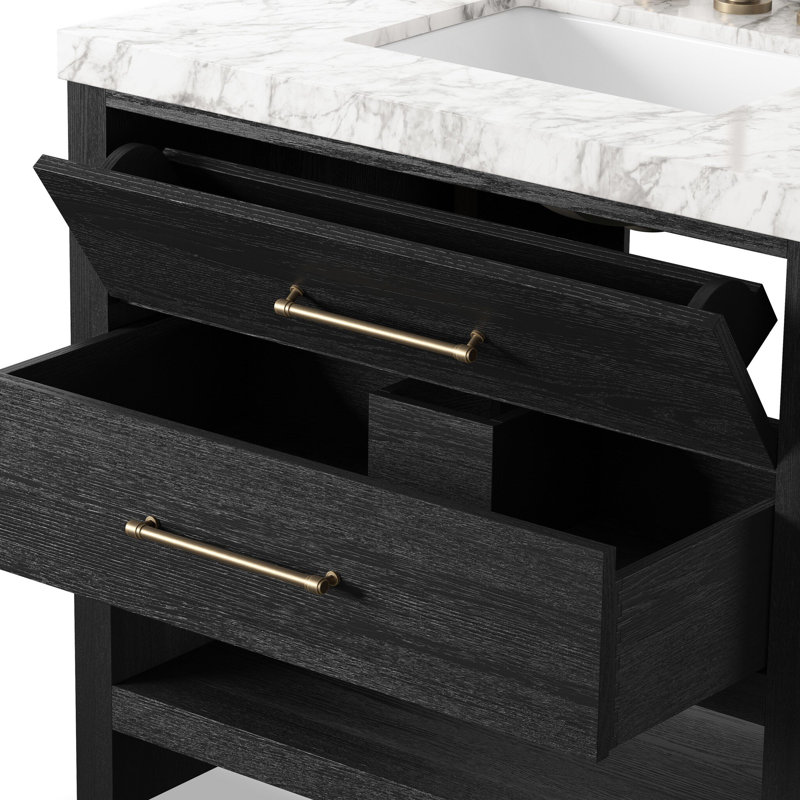 Anthem Single Vanity-Carrara Marble, Black