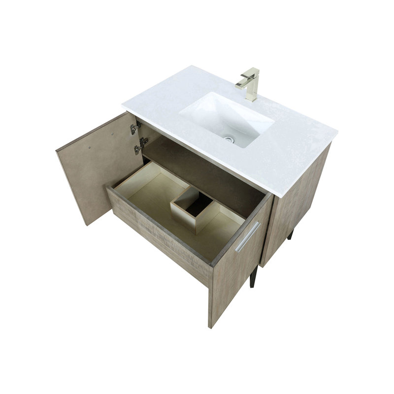 Ensemble de meuble-lavabo rustique en acacia l 30 po x P 20 po, comptoir en quartz et robinet
