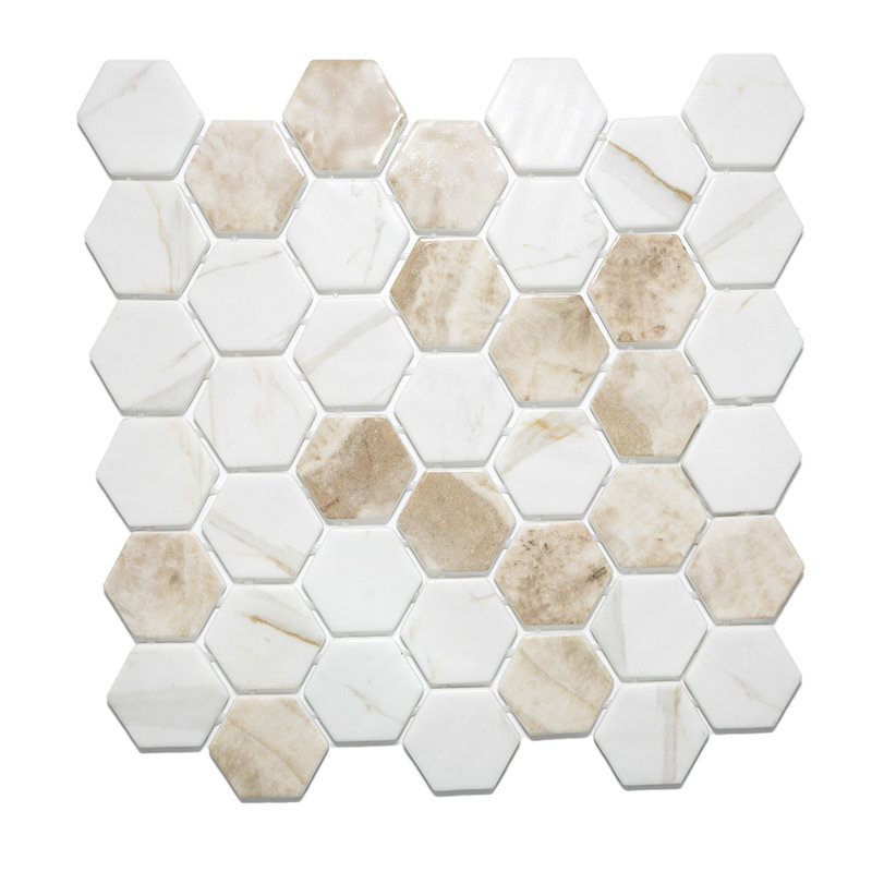 Carreau de mosaïque en verre 2 po x 2 po Eterna Hexx, Mélange crème