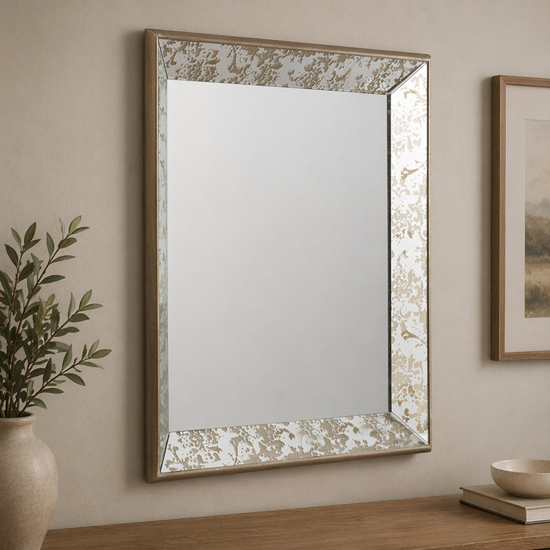 Miroir antique argenté avec détails floraux, 24 po x 24 po