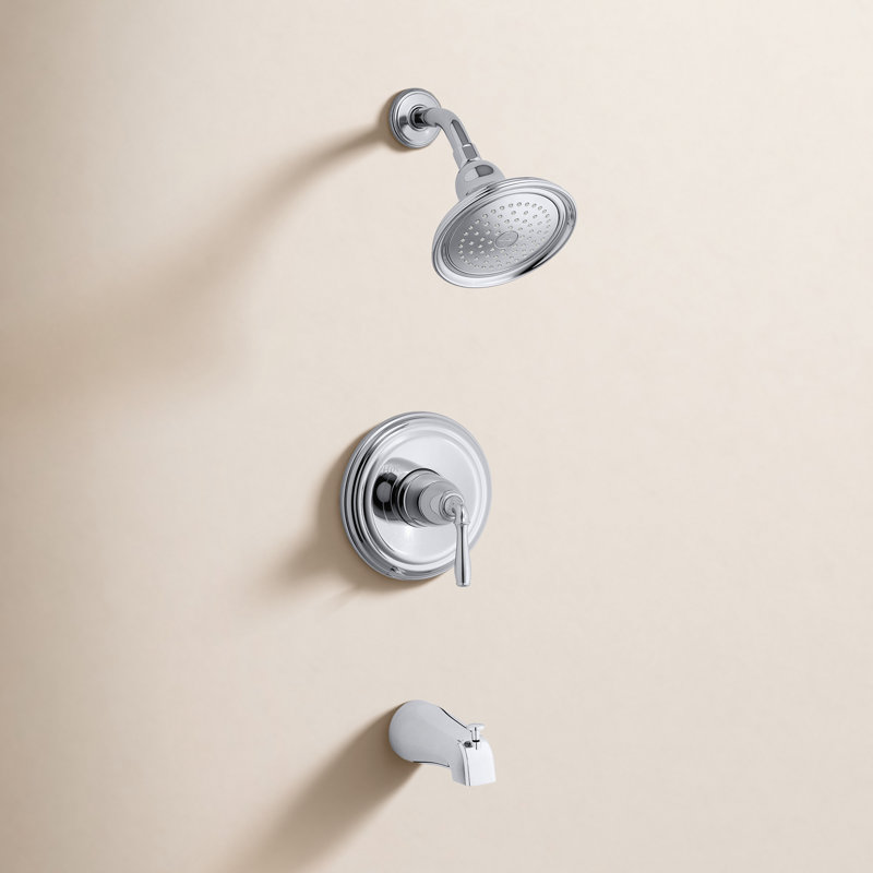 Kohler Devonshire Rite-Temp Bath and Shower Trim Set with Slip-Fit or NPT Spout, Valve Not Included, Vibrant Brushed Nickel