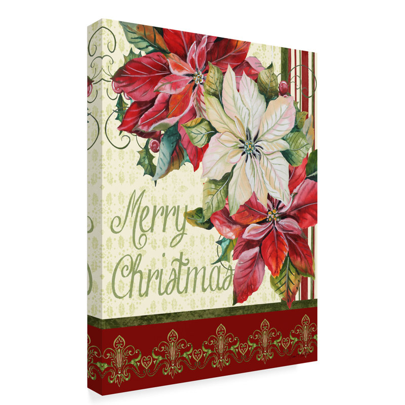 Merry Christmas Floral Canvas Art in Red and White