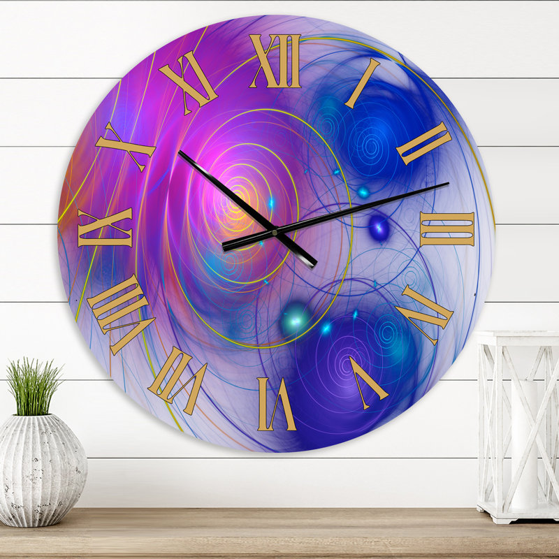 Horloge murale mauve à motif de spirale fractale, Petit