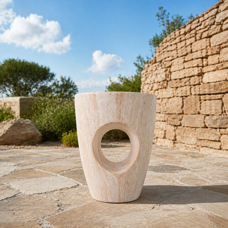 Table d'appoint Modern Modern MgO avec découpe circulaire, tabouret de jardin extérieur multifonctionnel et table de bout intérieure, mobilier décoratif résistant aux intempéries