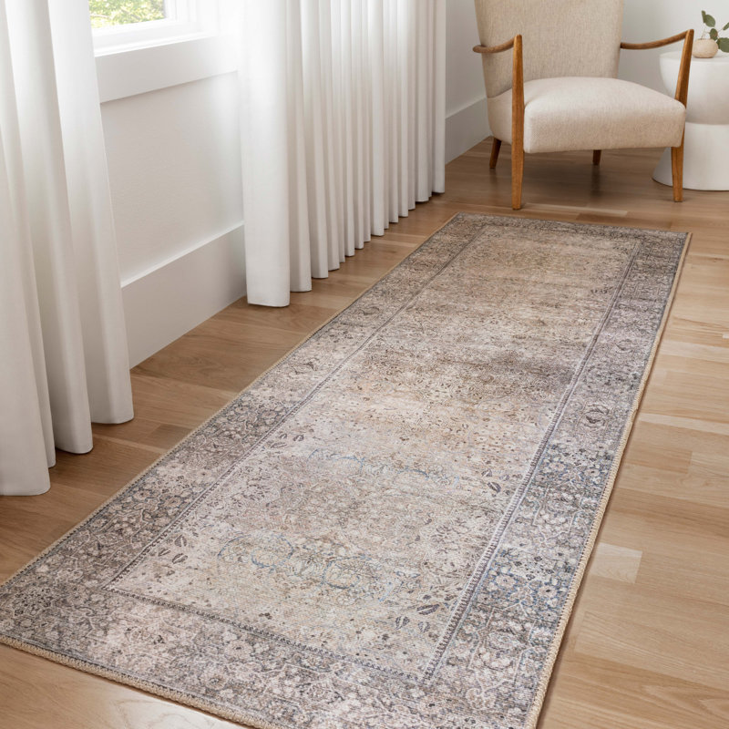 Tapis oriental gris / beige Georgitte, Tapis de couloir 2 pi x 5 pi