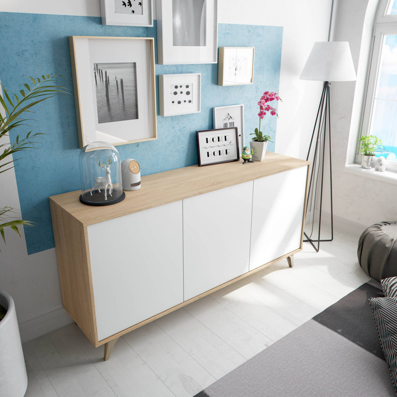 Mcbride Sideboard Arvada With 3 Doors And Shelves, Kitchen Buffet, 154X40H75 Cm, Oak And White
