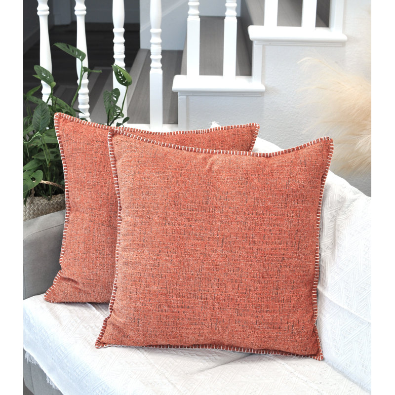 Orange Chenille 26" x 26" Square Throw Pillow Covers Set