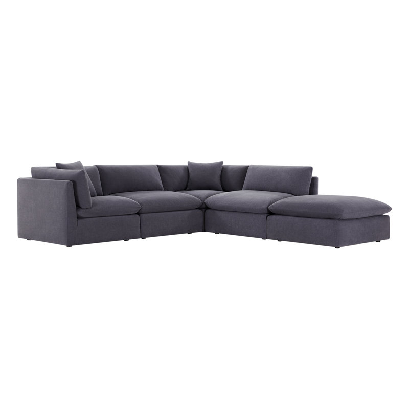 Canapé modulaire rembourré 5 pièces Annabella, Chenille de performance en zinc Willow