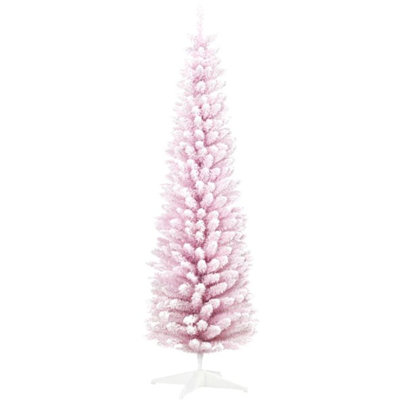 Snow Flocked Artificial Christmas Tree,Decorated Christmas Tree,with Pencil Shape, Realistic Branches