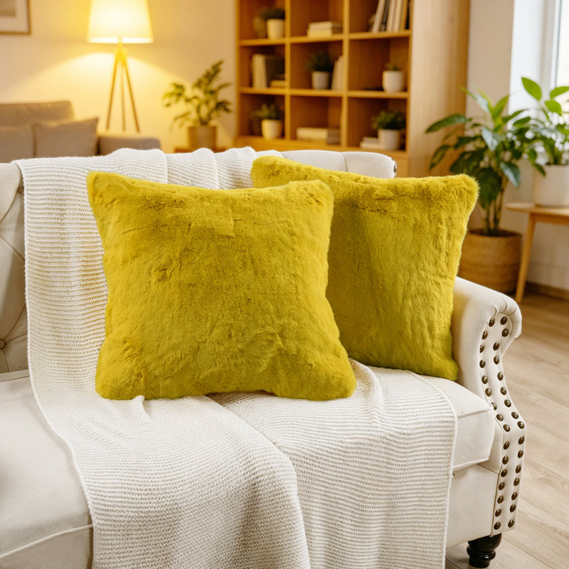 Housse de coussin lourd en fausse fourrure, H 20 pi x l 20 pi, Citron curry