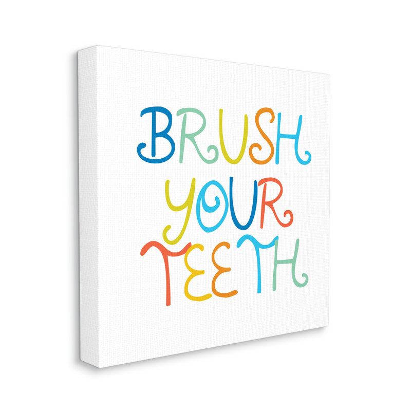 " Fun Kids Bathroom Sign Brush Your Teeth Rules " by Daphne Polselli, 17" H x 17" W x 1.5" D, Wrapped Canvas