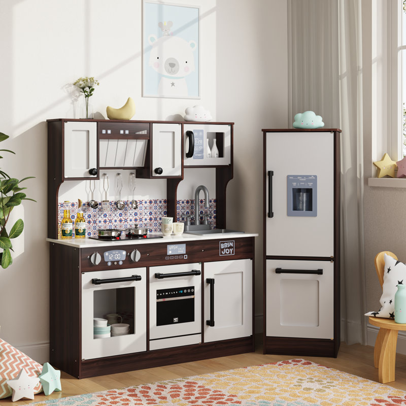 2-piece Kids Kitchen Playset, Wooden Play Kitchen Set For Toddlers