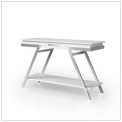 Contemporary Style White 1Pc Sofa Table High Gloss Finish Chrome Frame Console Table Gorgeous Living Room Furniture