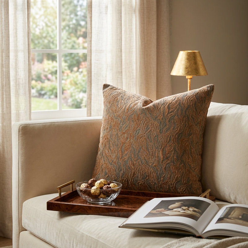 Coussin décoratif en tissu Plutus Yarns, Bronze bruni, 18 po x 18 po