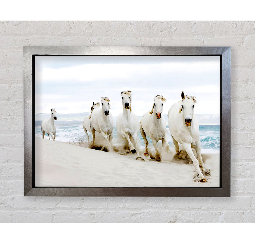 White Ocean Horses Gerahmter Druck