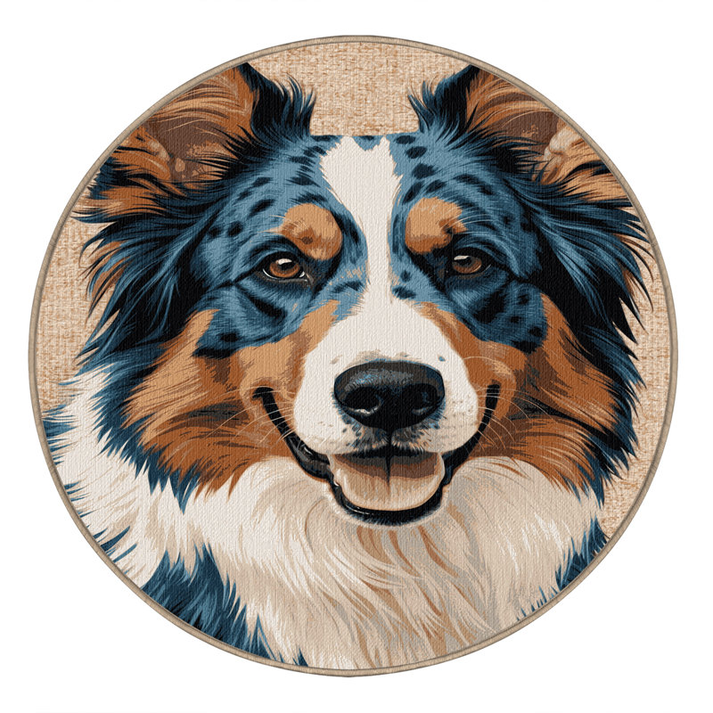 Washable Australian Shepherd Dogs Area Rug, Round 5'