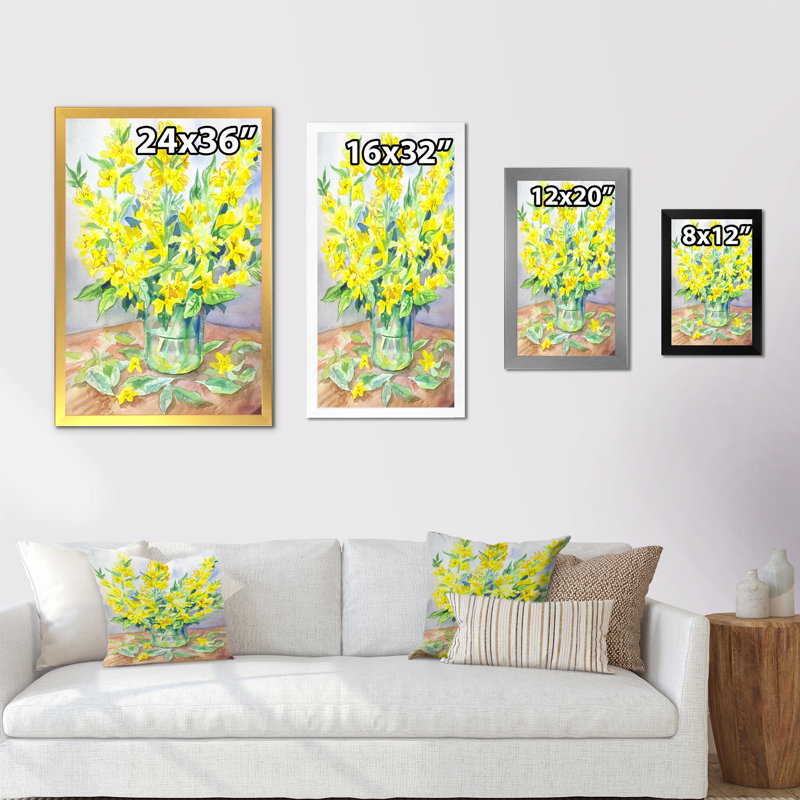Fleurs de verveine jaunes en fleurs - Peinture sur toile, Cadre noir, H 12 po x l 8 po x P 1 po