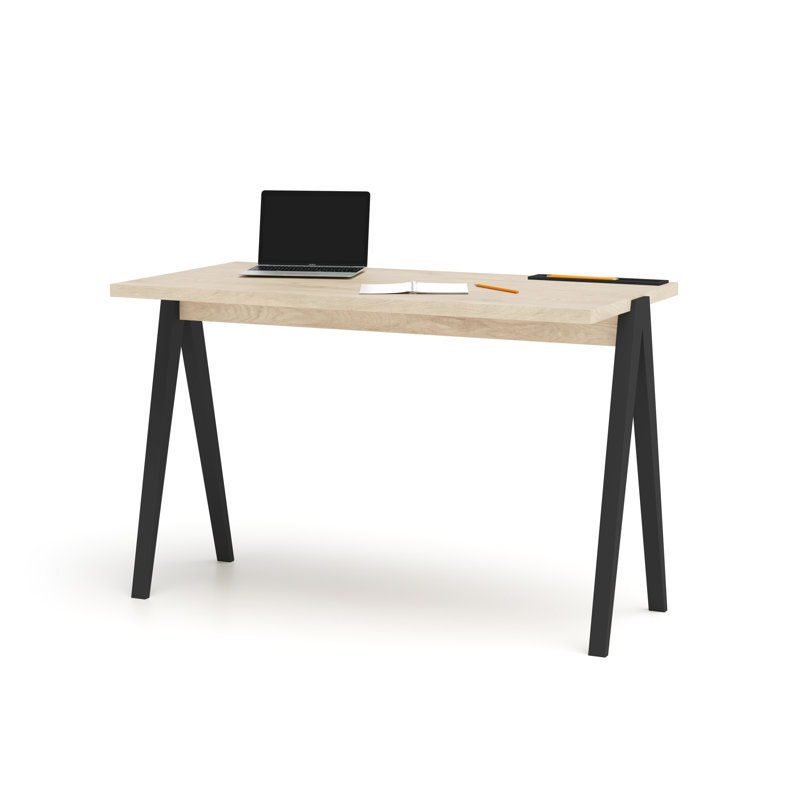 Dikili Solid Wood Base Writing Desk, Light Oak/Black