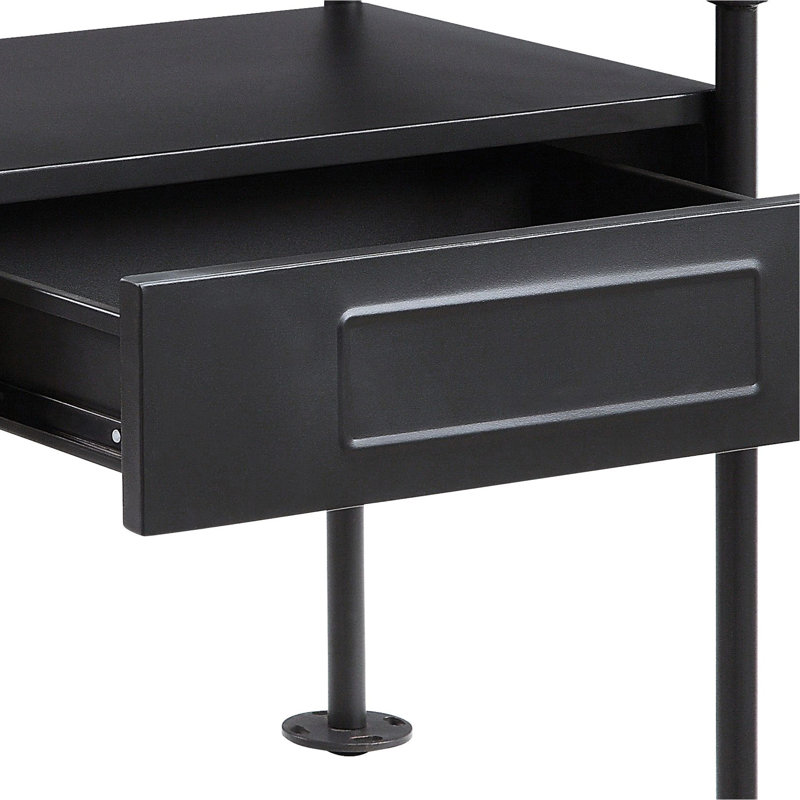 Table de chevet en métal gris avec éléments de style moderne et surface en verre trempé industriel