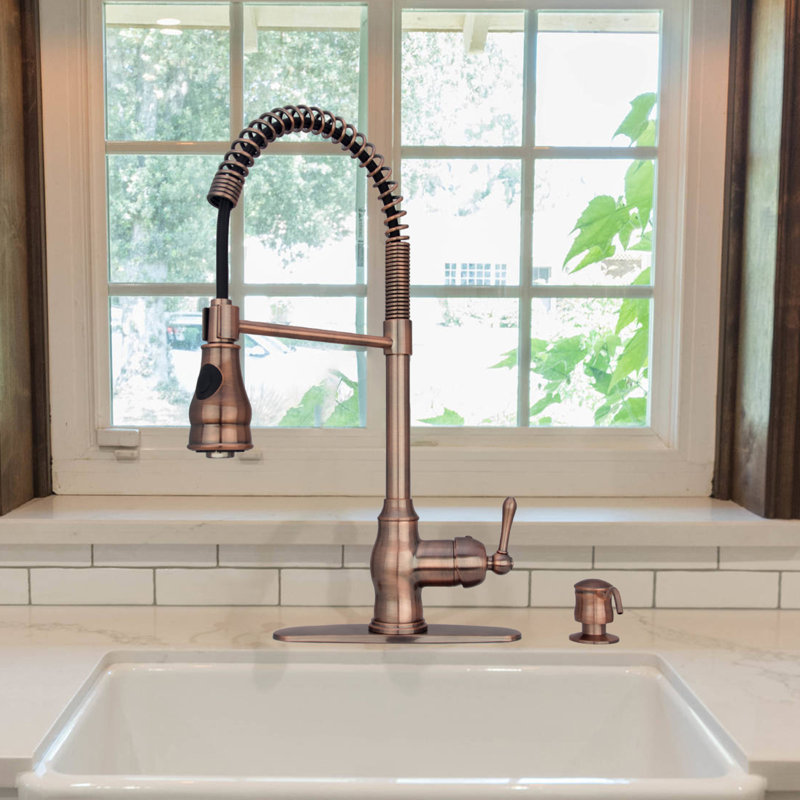 Pre-Rinse Spring Kitchen Faucet with Pull Down Sprayer and Single Handle, Antique Copper