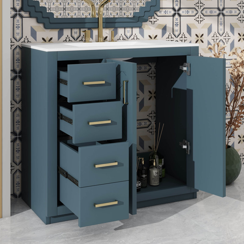 Meuble-lavabo 36 po avec lavabo en céramique, Bleu