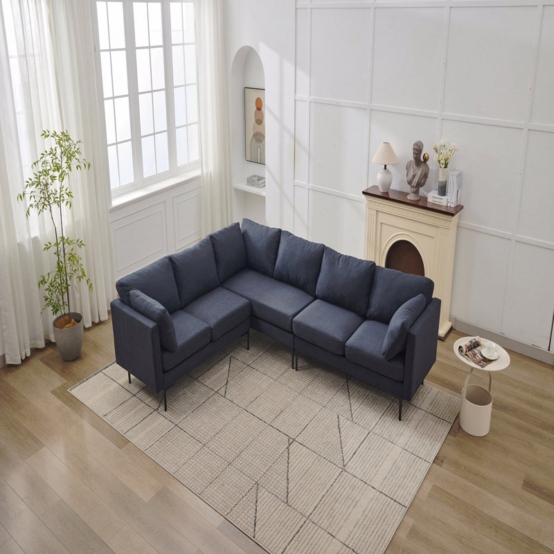 106" W Sectional L Shaped Sofa Couch Set For Living Room, Convertible Oversized 6-Seat Corner Sofa Sets With 2 Pillows, Modern Linen Sofas With Metal Legs For Living Room Apartment