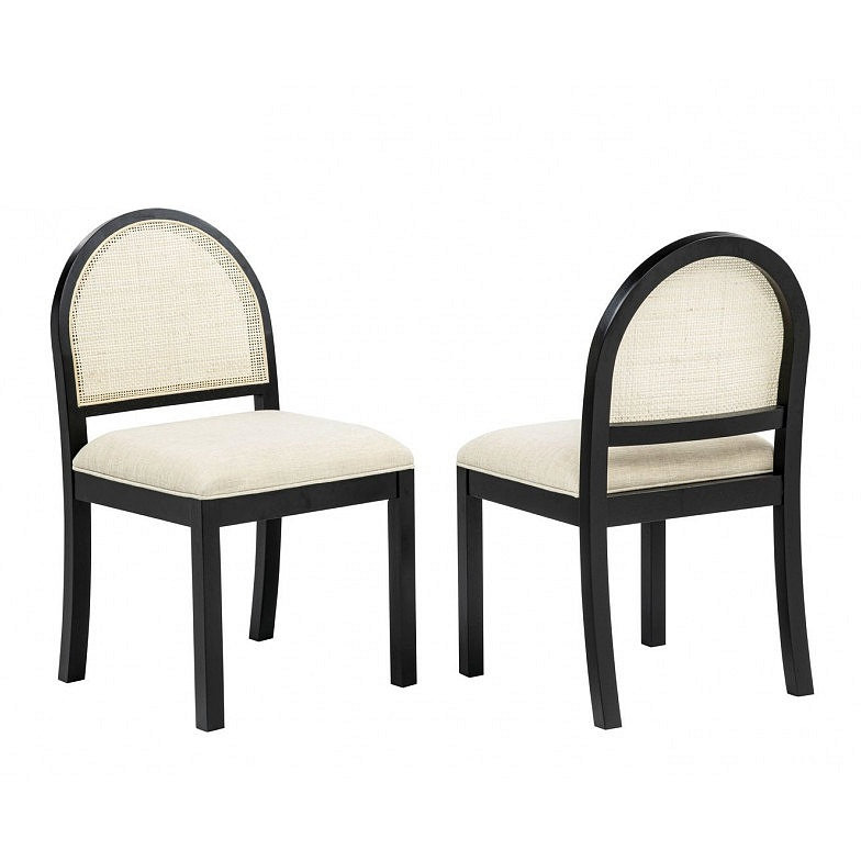 Chaise de salle à manger, chaise d'appoint rembourrée avec dossier en rotin naturel tissé et pieds en bois massif
