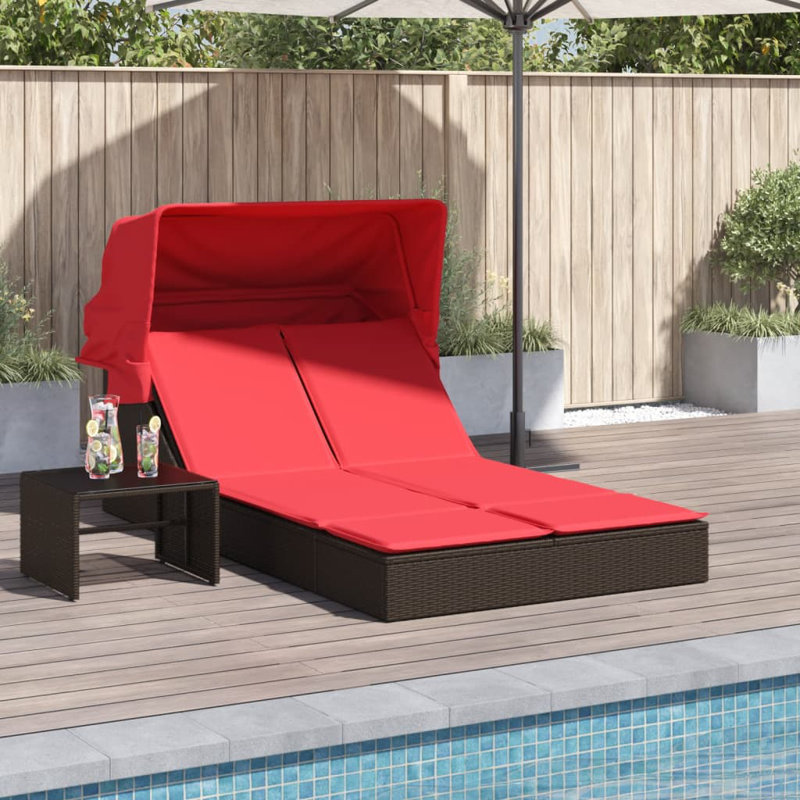  Patio double bain de soleil brun rotin PE double, Rouge, Brun