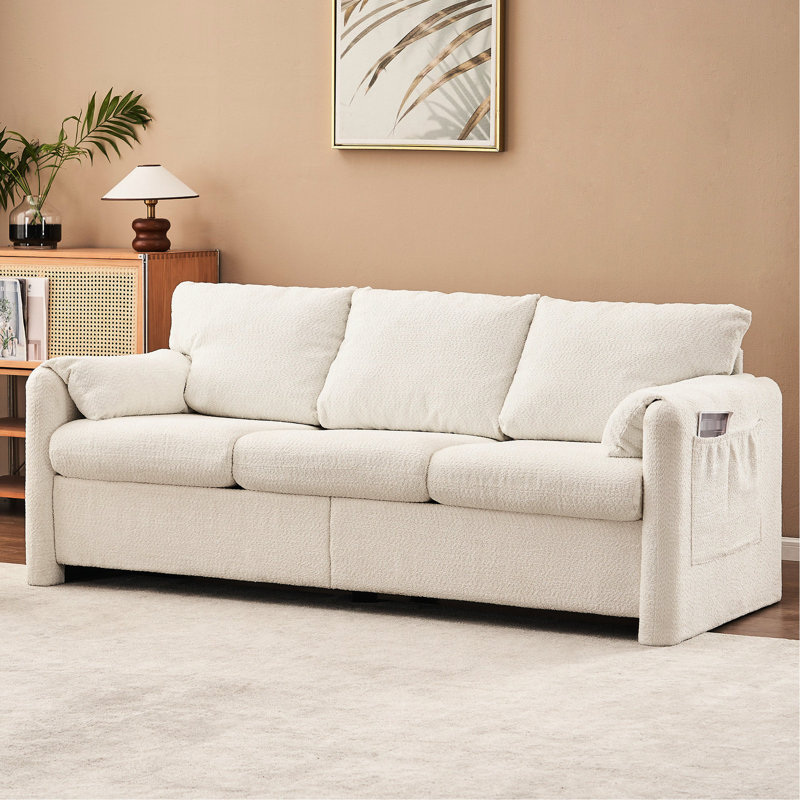 Couch, Upholstered Loveseat Sofa with Soft Chenille Fabric, Comfortable Modern Design for Living Room, Bedroom and Office, Ivory White