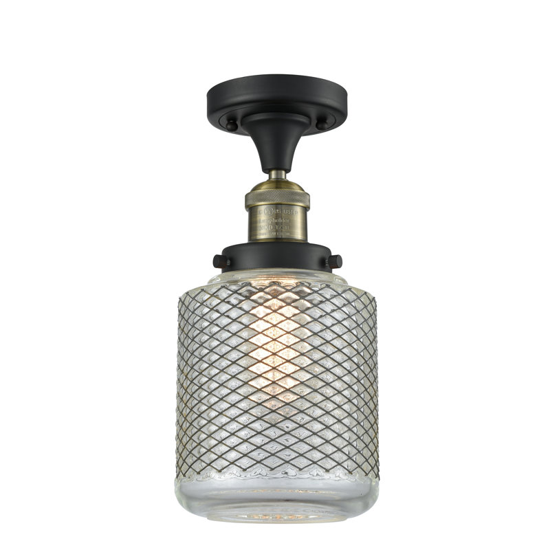 Pylant Glass Semi Flush Mount, 6 Watt Vinage LED Bulb, Black Antique Brass