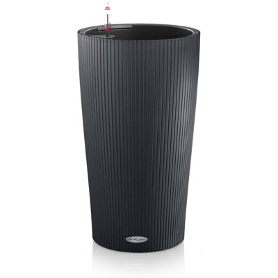 Grand pot de fleurs cylindrique en plastique auto-arrosant Cilindro Color 32 pour l'intérieur et l'extérieur, ardoise