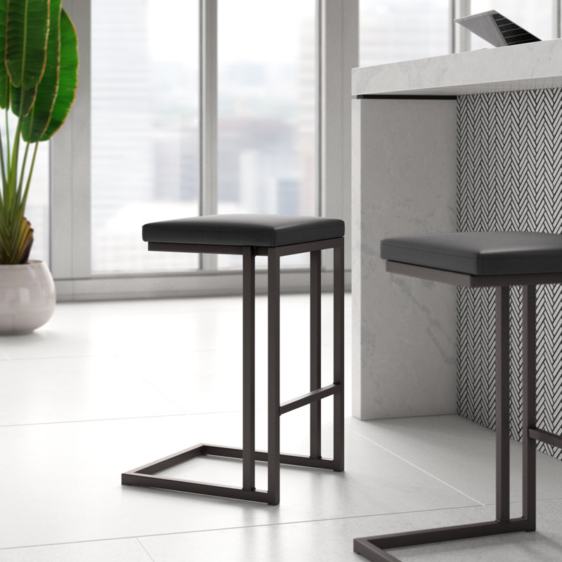 Boone Counter Stool - Grey - Onyx, Onyx Faux Leather, Gray, Counter Stool (26" Seat Height)