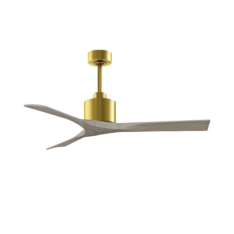 Ventilateur de plafond Nan avec pales texturées, Laiton brossé, Ton bois de frêne gris, 52"