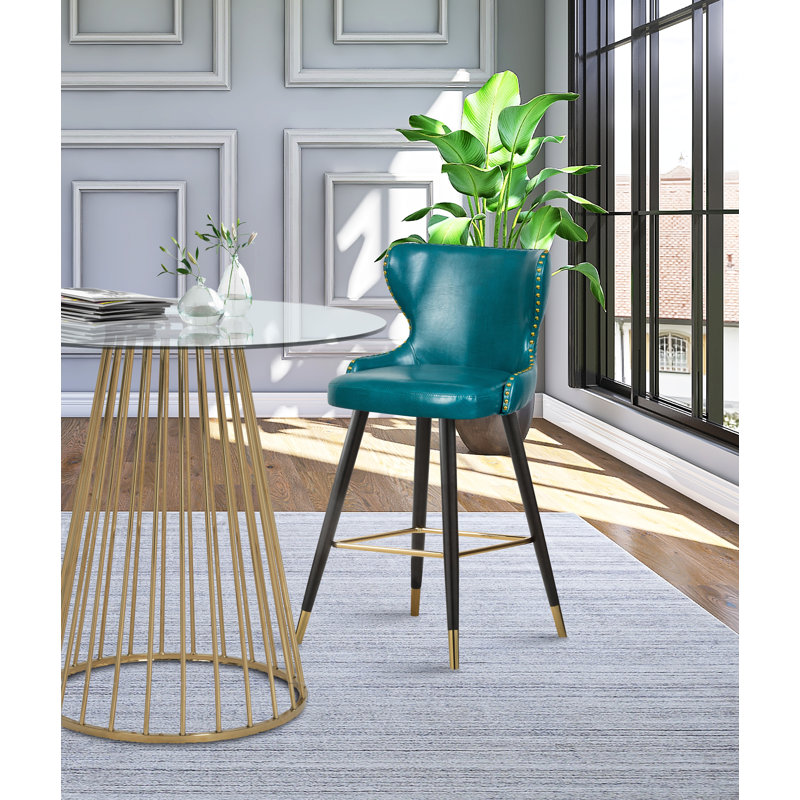 Tabouret Bernice, Cuir végétalien bleu